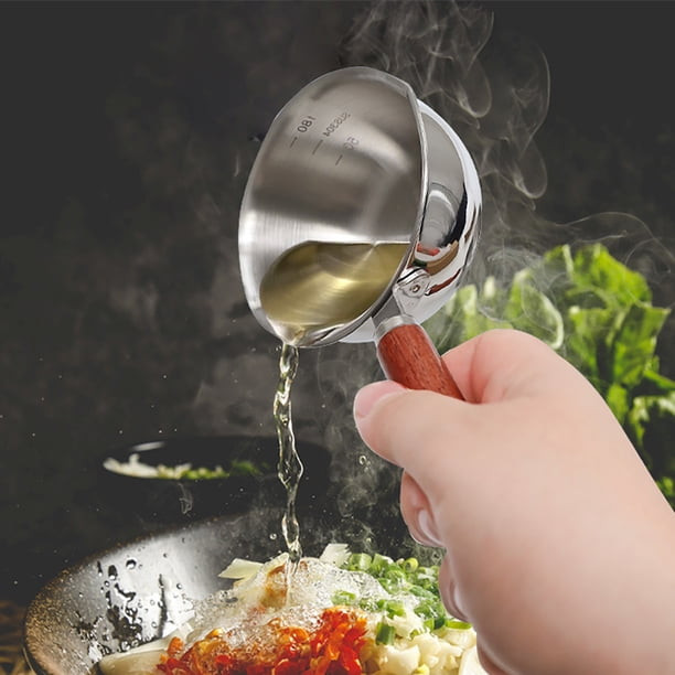 ظرف استیل ۳۰۰ میلی لیتری دسته چوبی