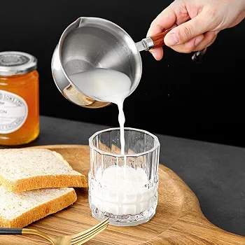 ظرف استیل ۳۰۰ میلی لیتری دسته چوبی