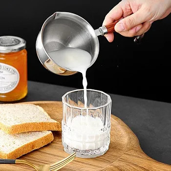 ظرف استیل ۳۰۰ میلی لیتری دسته چوبی